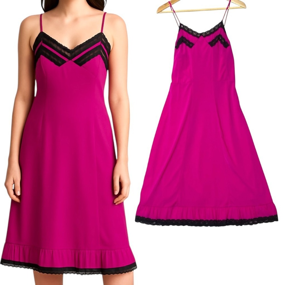 Jean Paul Gaultier Slip Midi Dress M Pink Y2K Coquette Lace Whimsigoth Vamp 2010